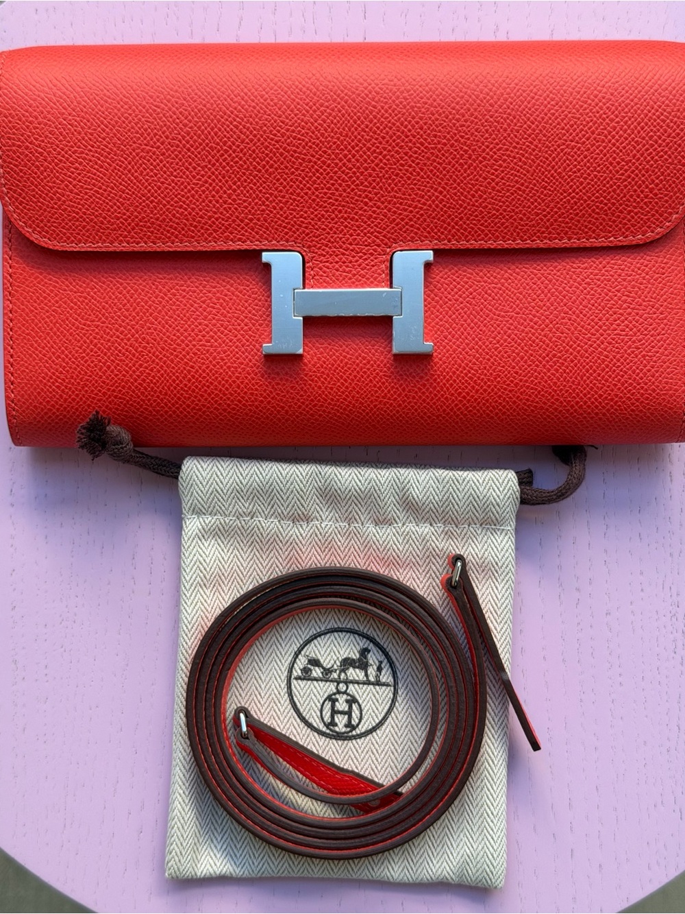 HERMES CONSTANCE TO GO EPSOM CALFSKIN GO ORANGE FIELD 2024 CROSSBODY BAG